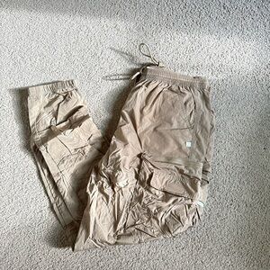 Beige Tan Cargo Jogger Windbreaker Pants